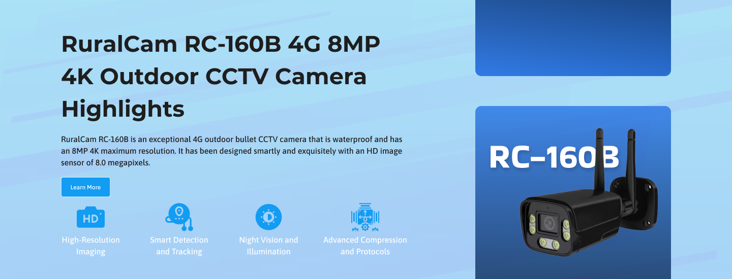 RuralCam RC-160B 4G 8MP 4K IP66 waterproof outdoor Bullet CCTV Camera