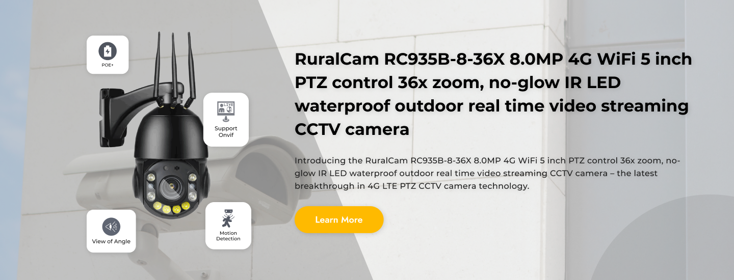 RuralCam RC935B-8-36X 8.0MP 4G WiFi 5 inch PTZ control 36x zoom, no-glow IR LED waterproof outdoor real time video streaming CCTV camera